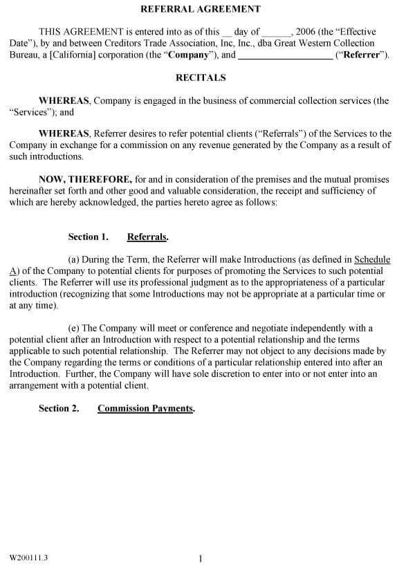referral agreement template doc